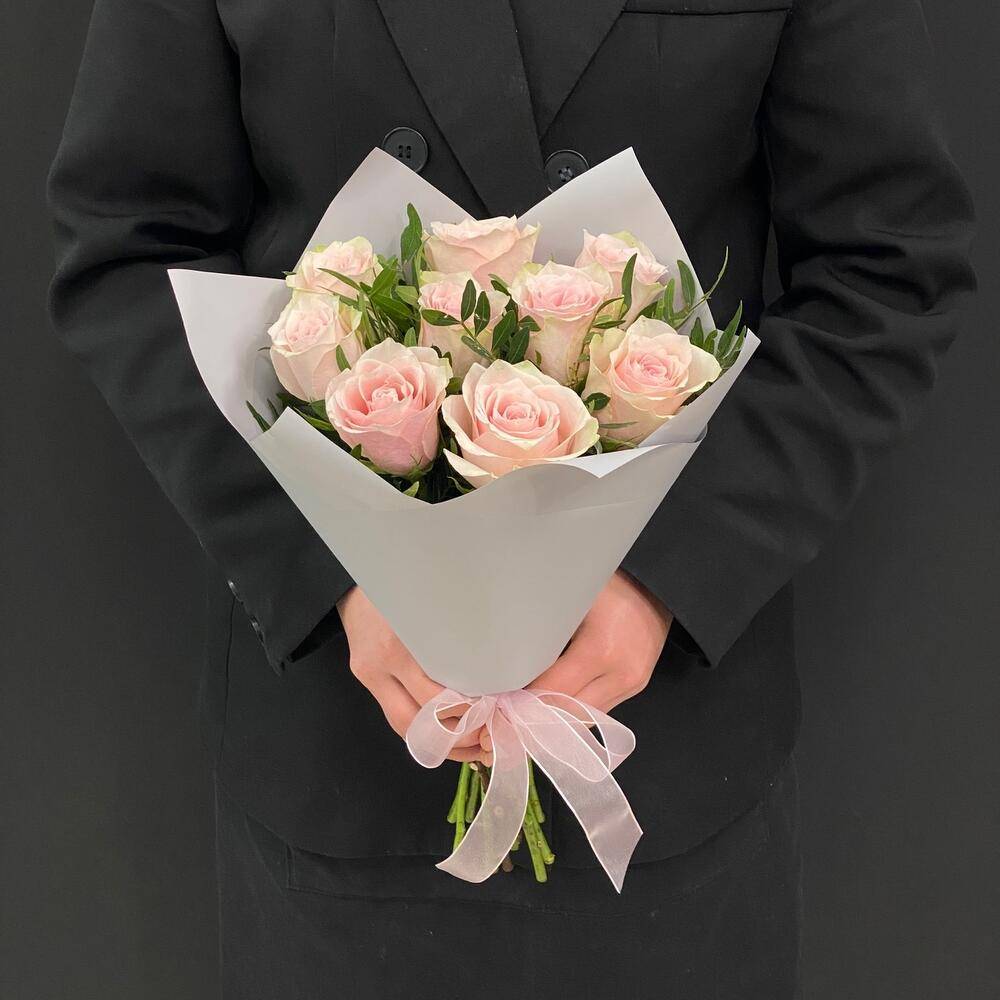 Bouquet 9 Cream Pink Peony Roses Keira “Silken Whisper” Goa