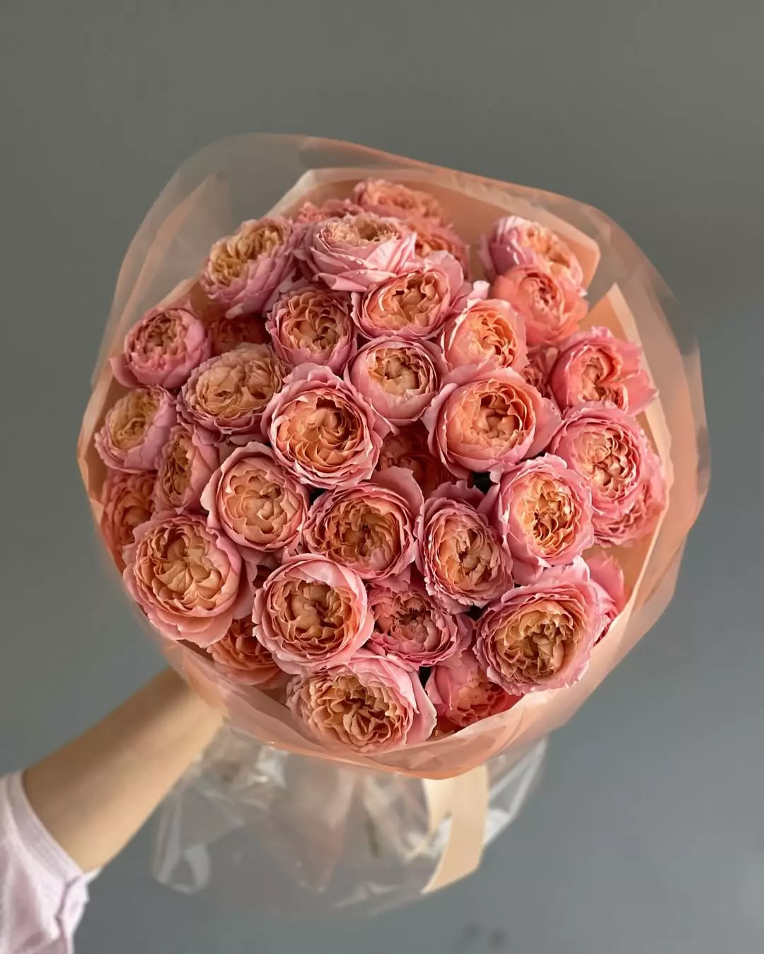 Order bouquet Bouquet 51 Soft Peach Peony Roses “Silent Ember” Bali with 55 flowers for 220 $, 310 $, 430 $ — photo 1 of 3