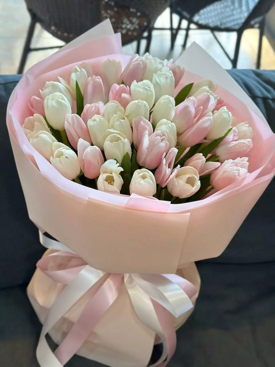 Bouquet 51 Red Tulips in Paper Wrapping “Scarlet Whisper” Doha