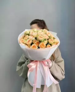 Photo of bouquet "Bouquet 13 Soft Peach Peony Roses Paper Wrap “Silent Ember” Phuket" — Phuket - Flowers Delivery Flowers Place, photo 1 of 1