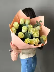 Photo of bouquet "Bouquet 15 White Roses Paper Wrapping “Silent Reverie” Phuket" — Phuket - Flowers Delivery Flowers Place, photo 1 of 1