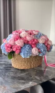 Photo of bouquet "Arrangement Hydrangea 11 Peony Pink 36 Basket “Whispered Bloom” Phuket" — Phuket - Flowers Delivery Flowers Place, photo 1 of 1