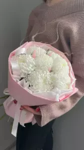 Photo of bouquet "Bouquet 7 White Pompom Chrysanthemums “Veil of Silence” Phuket" — Phuket - Flowers Delivery Flowers Place, photo 1 of 1
