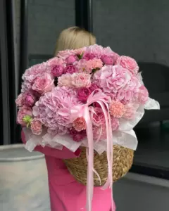 Photo of bouquet "Arrangement 15 Pink Roses 15 Peony Rose 27 Dianthus “Blush Reverie” Phuket" — Phuket - Flowers Delivery Flowers Place, photo 1 of 1