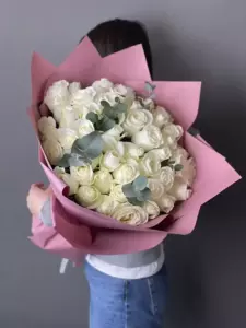 Photo of bouquet "Bouquet 51 White Roses Paper Wrapping “Moonlit Murmurs” Phuket" — Phuket - Flowers Delivery Flowers Place, photo 1 of 1
