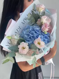 Photo of bouquet "Bouquet White 7 Eustoma Blue 1 Hydrangea “Azure Whisper” Phuket" — Phuket - Flowers Delivery Flowers Place, photo 1 of 1