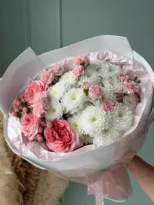 Photo of bouquet "Arrangement Peony 3 Chrysanthemum 13 Dianthus 9 “Blush Reverie” Phuket" — Phuket - Flowers Delivery Flowers Place, photo 1 of 1