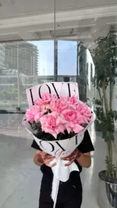Photo of bouquet "Bouquet 7 Pink French Roses Silk Ribbon «Lilac Murmurs» Phuket" — Phuket - Flowers Delivery Flowers Place, photo 1 of 2