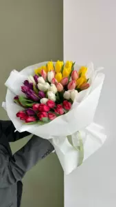 Photo of bouquet "Bouquet 101 Cream Peach Pink Tulips “Silent Zephyr” Phuket" — Phuket - Flowers Delivery Flowers Place, photo 1 of 1