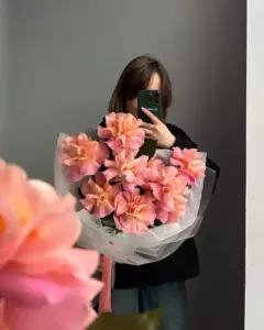 Photo of bouquet "Bouquet 9 Pink French Roses Silk Ribbon “Velvet Murmurs” Phuket" — Phuket - Flowers Delivery Flowers Place, photo 1 of 1