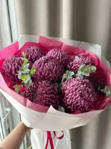 Photo of bouquet "Bouquet 7 White Chrysanthemums Eucalyptus “Silent Reverie” Phuket" — Phuket - Flowers Delivery Flowers Place, photo 1 of 1