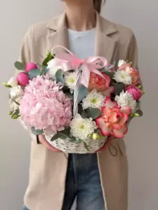 Photo of bouquet "Arrangement Chrysanthemum 13 French Rose 4 Hydrangea 2 “Blush Reverie” Phuket" — Phuket - Flowers Delivery Flowers Place, photo 1 of 1