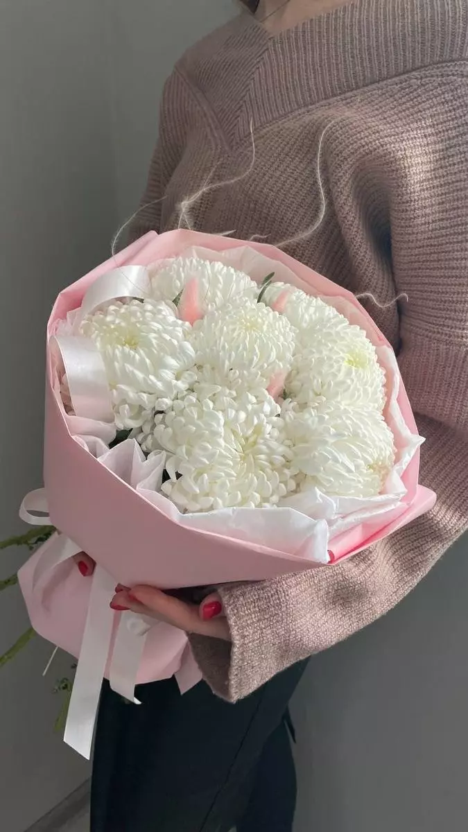 Order bouquet Bouquet 7 Chrysanthemums Beige White Green "Silent Whispers" Dubai with 11 flowers for 200 AED, 200 AED, 240 AED — photo 1 of 1