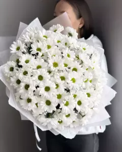 Photo of bouquet "Bouquet 23 White Chrysanthemums Paper Wrap Phuket “Silent Reverie”" — Phuket - Flowers Delivery Flowers Place, photo 1 of 1