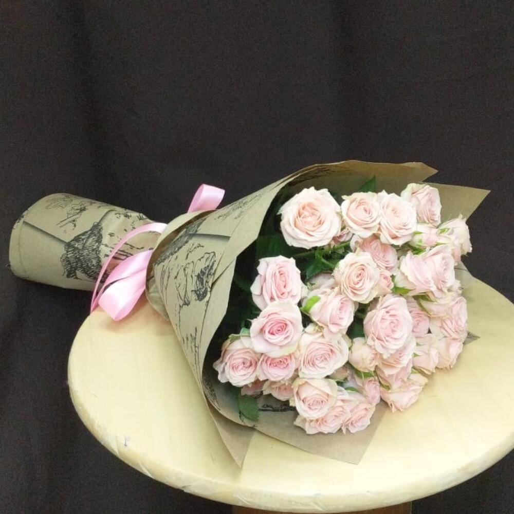 Bouquet 19 Pink Spray Roses Paper Wrap “Blush Whisper” Phuket