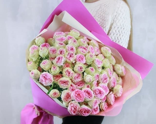 Bouquet 5 Pink Roses with Gypsophila Paper Wrap “Tender Murmurs” Phuket